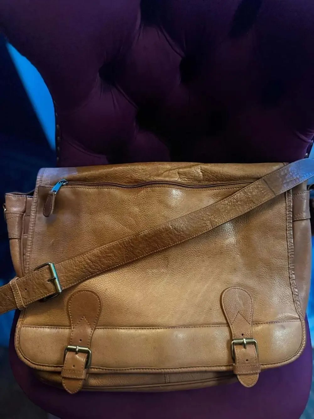 Vintage Boulder Ridge Leather Glove Tanned Leather Briefcase Shoulder Bag Tan